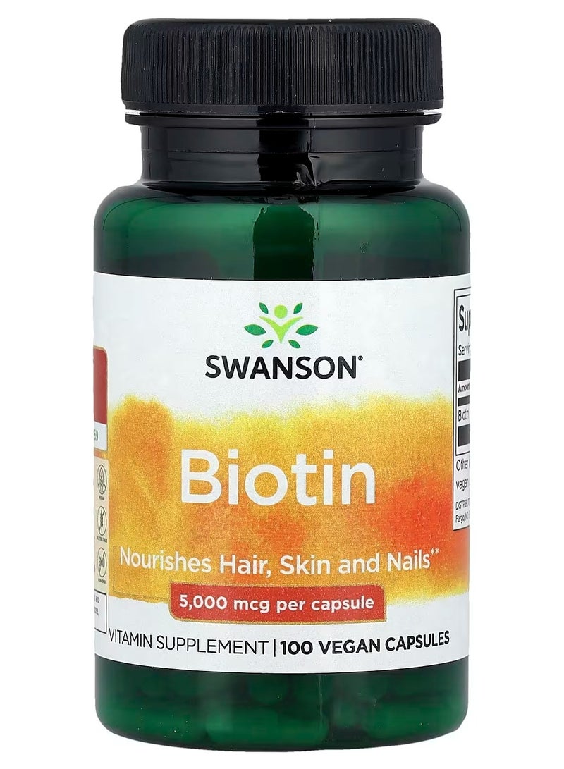 سوانسون Swanson, البيوتين، 5,000 ميكروغرام، 100 كبسولة نباتية