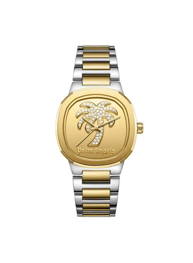 Palm Angels Orela Gold Dial Silver Gold Stainless Steel Bracelet Analog Watch for Women, 32mm