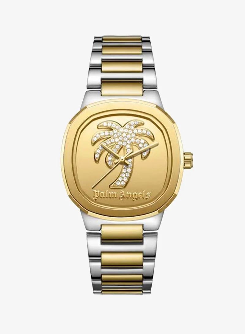 Palm Angels Orela Gold Dial Silver Gold Stainless Steel Bracelet Analog Watch for Women, 32mm