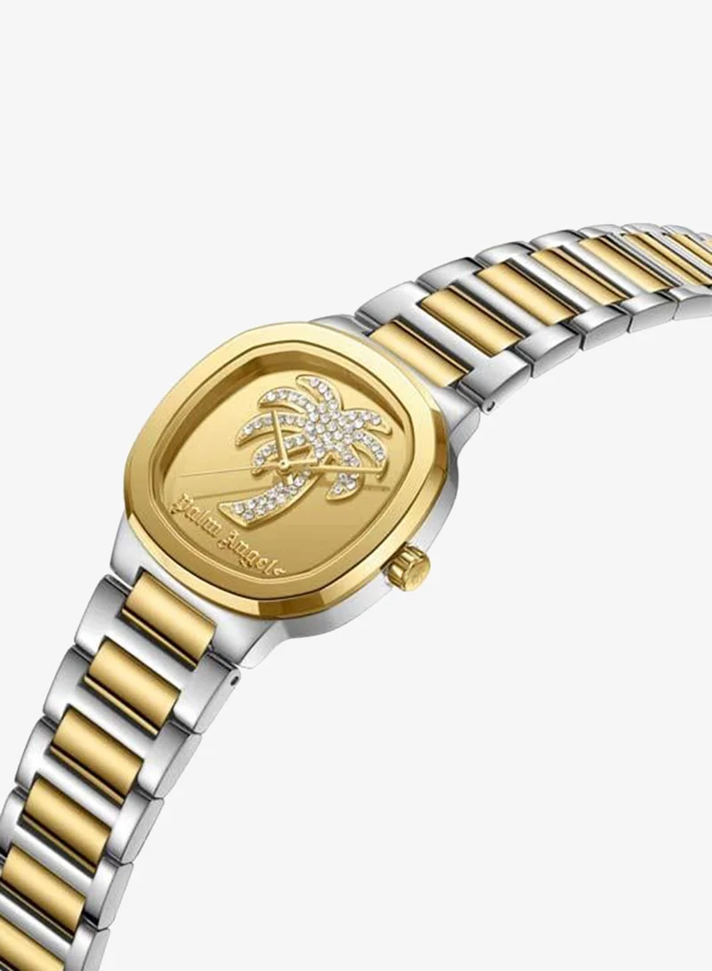 Palm Angels Orela Gold Dial Silver Gold Stainless Steel Bracelet Analog Watch for Women, 32mm