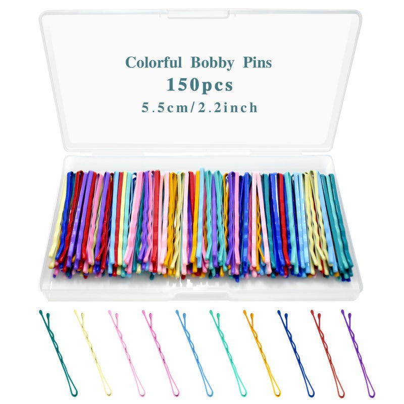 YINGFENG 150 Pcs 2.2 Inch Mix Colorful Bobby Pin for Girls Women, Hair Pins with Cute Box, Colored Bobby Pins for Hair, Bobby Hair Pins Great for All Hair Types - Image 1