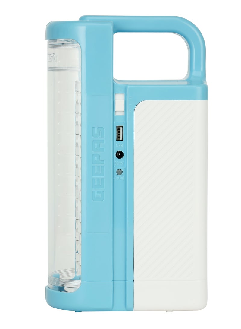 GEEPAS مجموعة فانوس ومصباح يدوي LED قابلة لإعادة الشحن، بطارية حمض الرصاص محكمة الغلق 4 فولت قابلة لإعادة الشحن، 30 قطعة SMD LED، مخرج USB 5 فولت، مدخل طاقة شمسية، مدة طويلة - Image 2