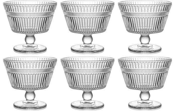 GLASS ICE CREAM BOWLS GLASS DESSERT CUPS FRUIT PARFAIT CUPS FOR SUNDAE ICE CREAM FRUIT COCKTAIL FOOTED DESSERT CUPS 250ML PACK OF 6 LINING