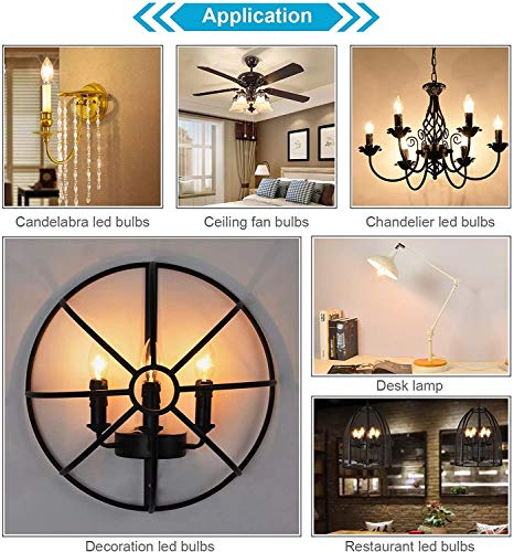 Ascher Classic E12 LED Candelabra Light Bulb 4W, Equivalent 40W, Warm White 2700K, Non-Dimmable, Clear Glass Filament Chandelier LED Bulbs, E12 Candelabra Base Candle Light Bulbs, Pack of 10 - Image 5