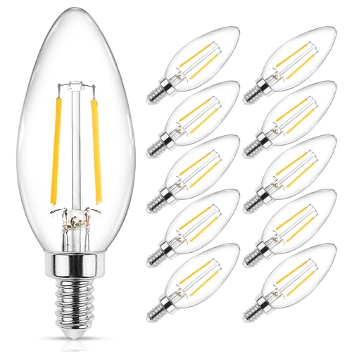 Ascher Classic E12 LED Candelabra Light Bulb 4W, Equivalent 40W, Warm White 2700K, Non-Dimmable, Clear Glass Filament Chandelier LED Bulbs, E12 Candelabra Base Candle Light Bulbs, Pack of 10 - Image 1