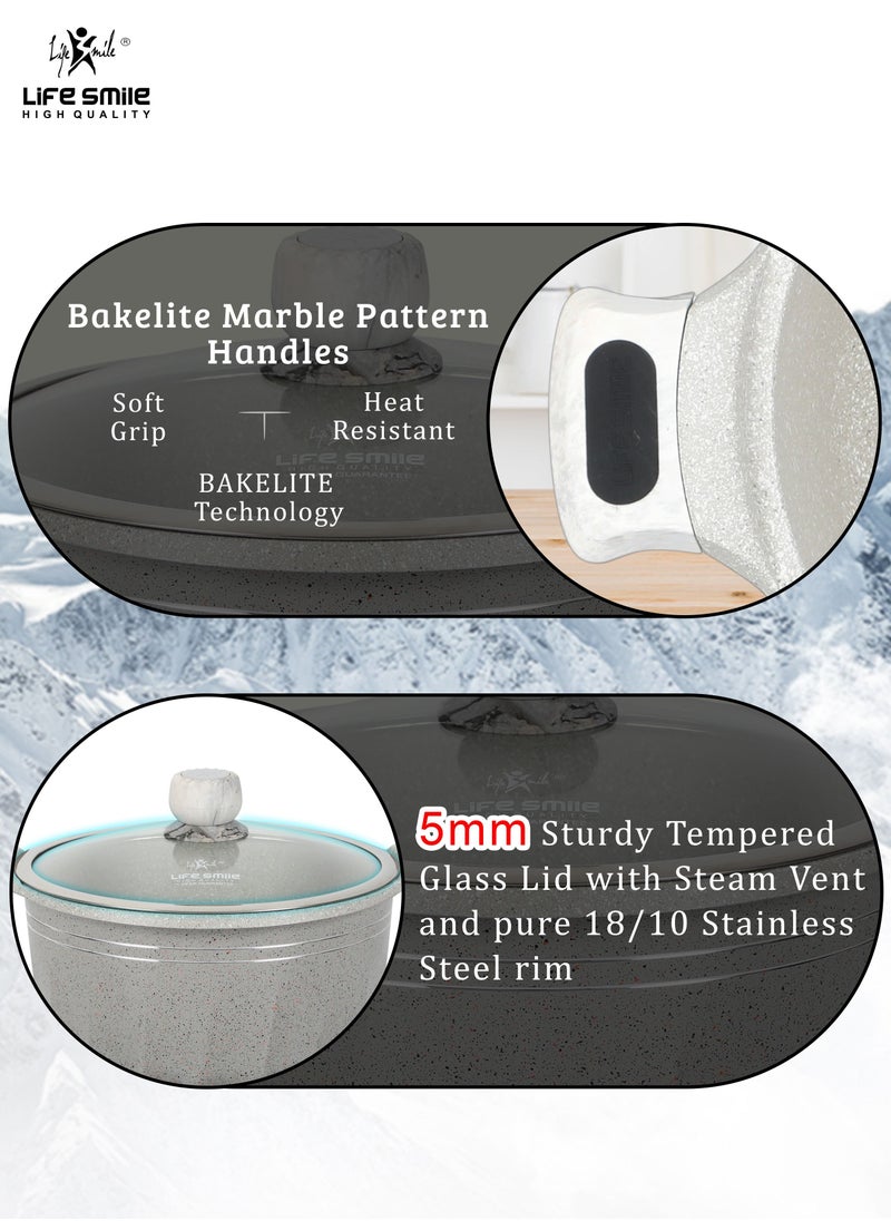 Life Smile - Pans and Pots Set 8 pieces - Cookware set Induction Base, Granite Non Stick Coating, Die Cast aluminum 100% PFOA FREE include Casseroles & Silicone Utensils (Dark Grey (16/20/24CM)) - Image 1