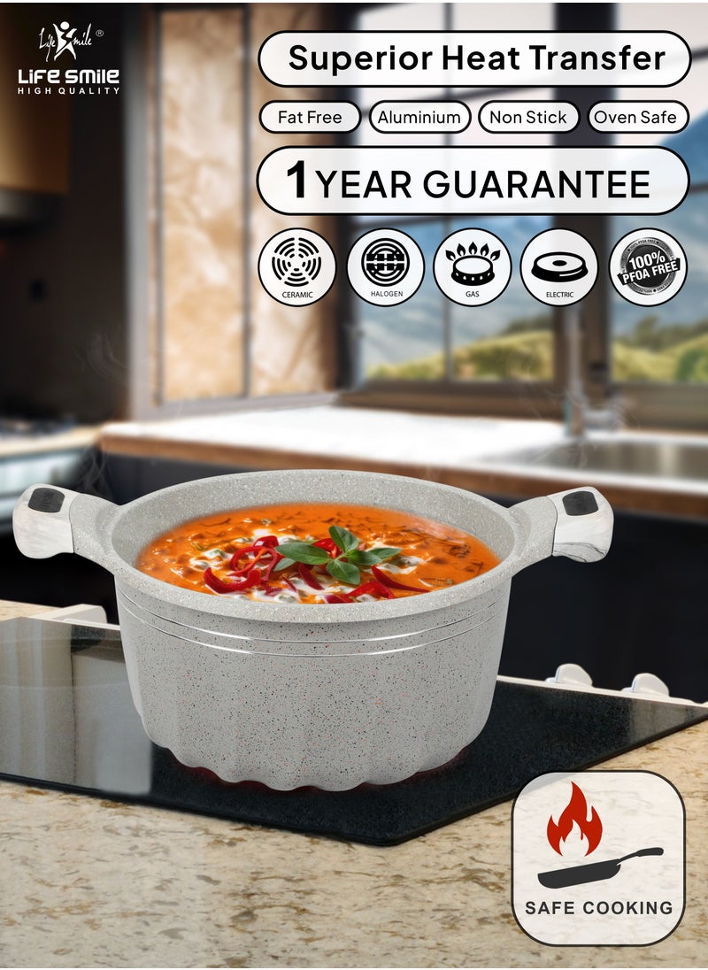 Life Smile - Pans and Pots Set 8 pieces - Cookware set Induction Base, Granite Non Stick Coating, Die Cast aluminum 100% PFOA FREE include Casseroles & Silicone Utensils (Dark Grey (16/20/24CM)) - Image 1
