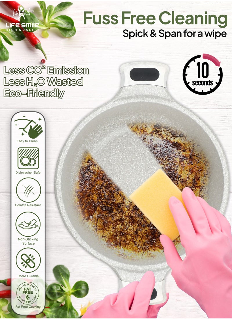 Life Smile - Pans and Pots Set 8 pieces - Cookware set Induction Base, Granite Non Stick Coating, Die Cast aluminum 100% PFOA FREE include Casseroles & Silicone Utensils (Dark Grey (16/20/24CM)) - Image 1
