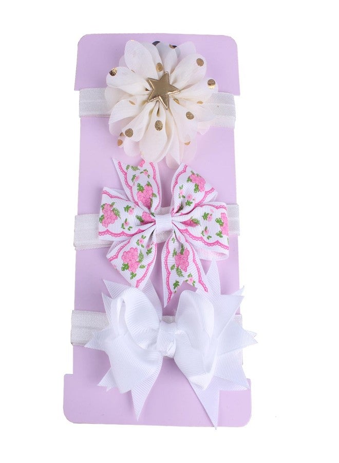 SYGA 3 Pcs Baby Headband, Flower & Bow Stretchable, Nylon HairBand for Newborn Infant Toddlers Kids 0-3 Year (White, Free Size) - Image 1