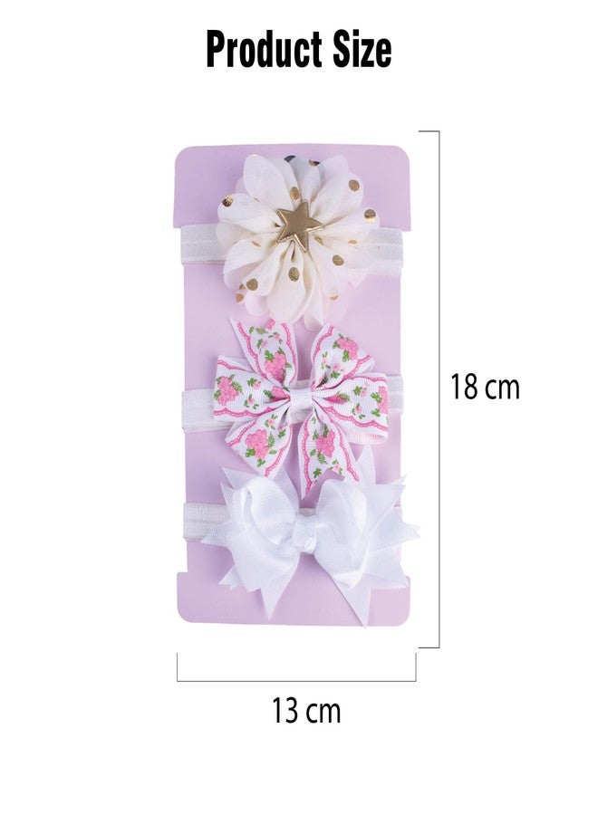 SYGA 3 Pcs Baby Headband, Flower & Bow Stretchable, Nylon HairBand for Newborn Infant Toddlers Kids 0-3 Year (White, Free Size) - Image 4