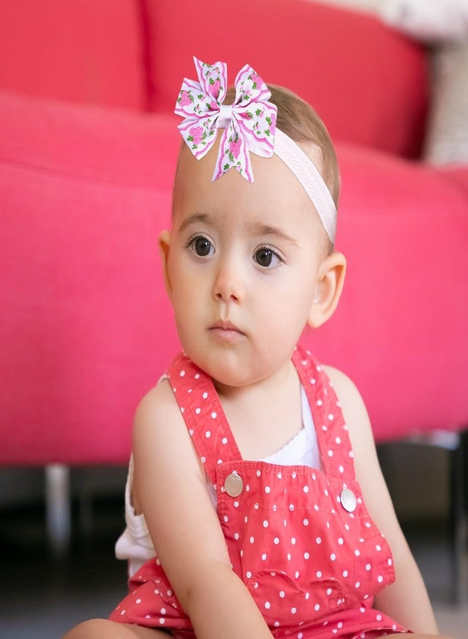 SYGA 3 Pcs Baby Headband, Flower & Bow Stretchable, Nylon HairBand for Newborn Infant Toddlers Kids 0-3 Year (White, Free Size) - Image 3