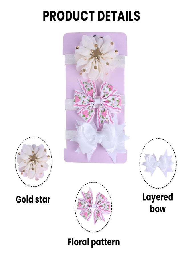 SYGA 3 Pcs Baby Headband, Flower & Bow Stretchable, Nylon HairBand for Newborn Infant Toddlers Kids 0-3 Year (White, Free Size) - Image 5