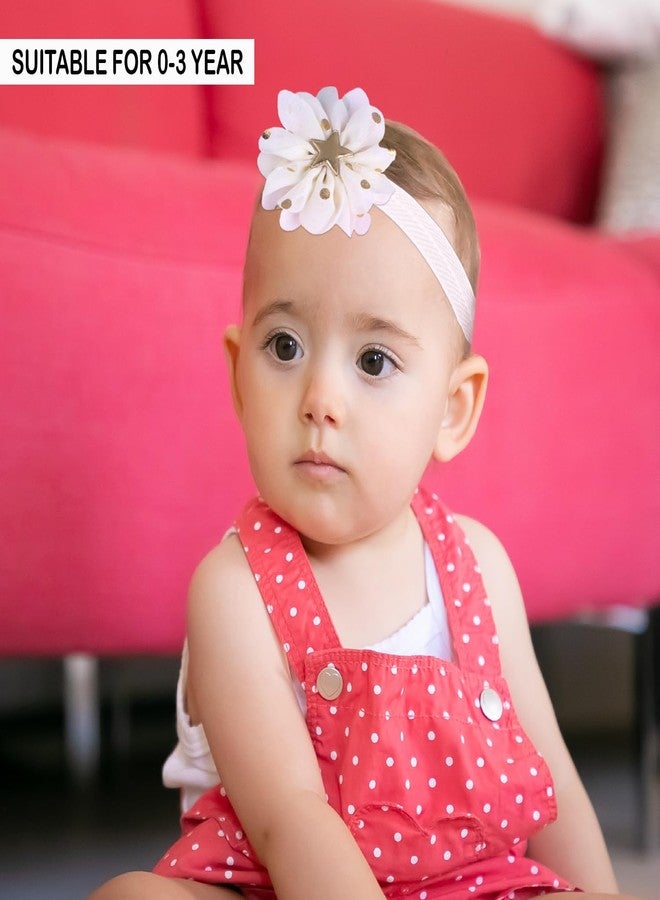 SYGA 3 Pcs Baby Headband, Flower & Bow Stretchable, Nylon HairBand for Newborn Infant Toddlers Kids 0-3 Year (White, Free Size) - Image 2