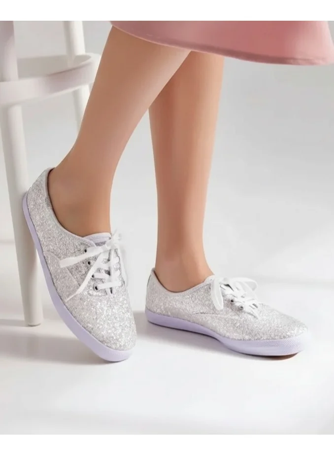 Keds white Keds Women's Champion Lace Up Glitter Textile Casual Sneaker White for Women | Best Price UAE