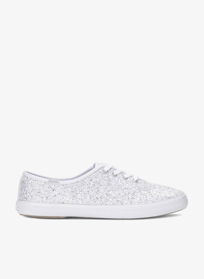 Keds Women's Champion Lace Up Glitter Textile Casual Sneaker White - Image 1