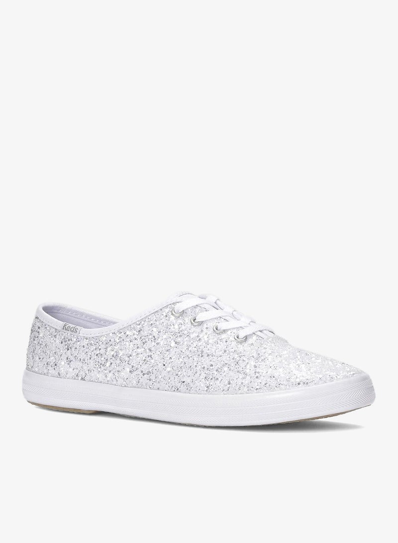 Keds Women's Champion Lace Up Glitter Textile Casual Sneaker White - Image 3