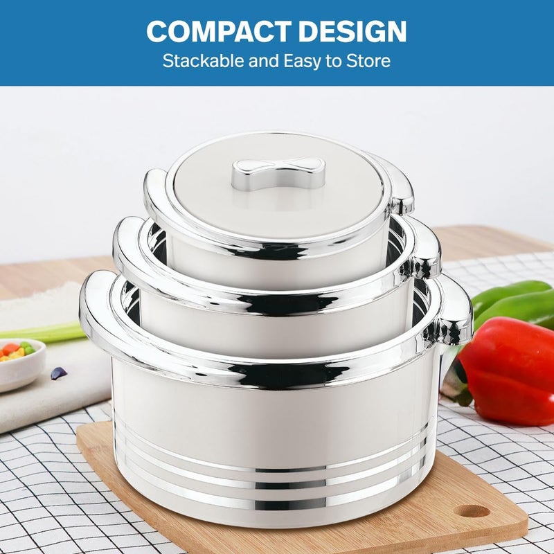 Pinnacle Insulated Casserole Dish with Lid 3 pc Set 372615 qt Hot Pot Food WarmerCooler Thermal SoupSalad Serving Bowl Stainless Steel Hot Food ContainerBest Gift Set for Moms Holidays - Image 5