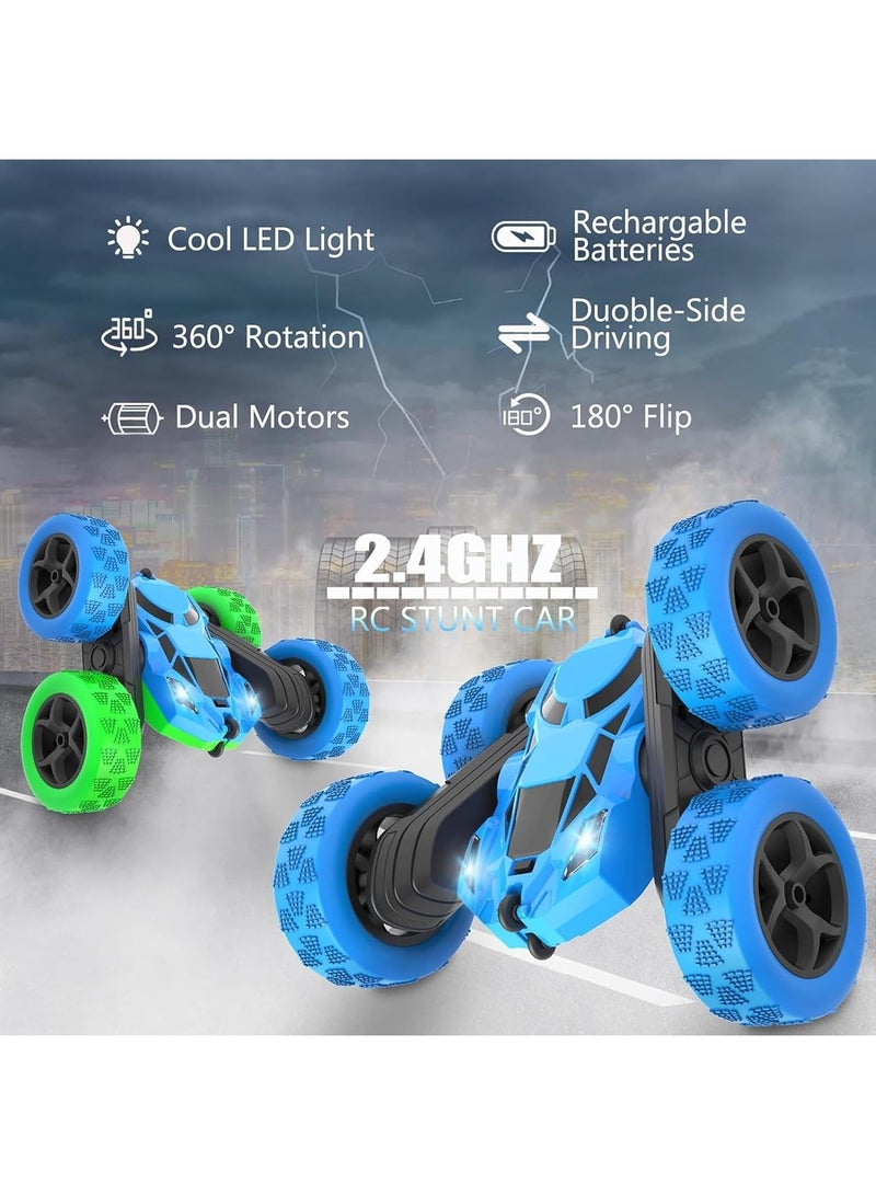 Taizz Ventures سيارة استعراض عن بعد للأطفال من 6-12 سنة، سيارة 4WD عن بعد قابلة للدوران 360° من الجانبين مع أضواء أمامية، لعبة سباق كهربائية قابلة لإعادة الشحن مع بطاريتين، لعبة خارجية للطرق الوعرة للأولاد والبنات - زرقاء - Image 2