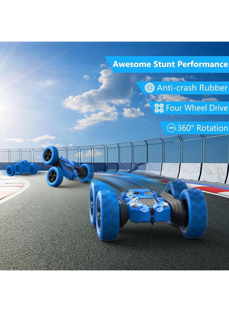 Taizz Ventures سيارة استعراض عن بعد للأطفال من 6-12 سنة، سيارة 4WD عن بعد قابلة للدوران 360° من الجانبين مع أضواء أمامية، لعبة سباق كهربائية قابلة لإعادة الشحن مع بطاريتين، لعبة خارجية للطرق الوعرة للأولاد والبنات - زرقاء - Image 3