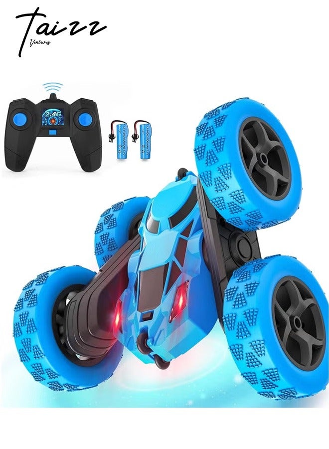 Taizz Ventures سيارة استعراض عن بعد للأطفال من 6-12 سنة، سيارة 4WD عن بعد قابلة للدوران 360° من الجانبين مع أضواء أمامية، لعبة سباق كهربائية قابلة لإعادة الشحن مع بطاريتين، لعبة خارجية للطرق الوعرة للأولاد والبنات - زرقاء - Image 1
