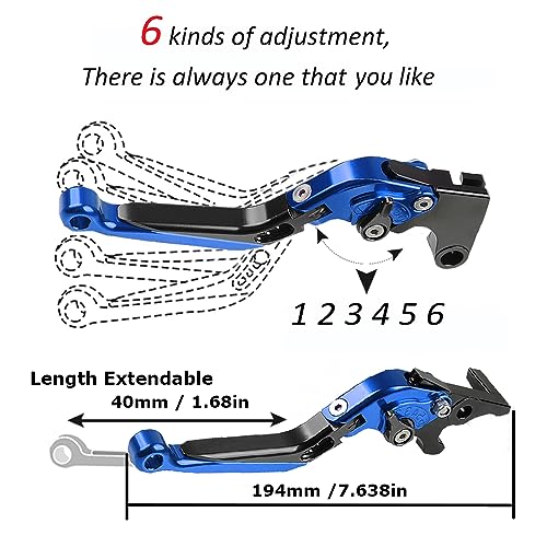 FREAXLL MT09/SP MT07 Motocycle Brake and Clutch Levers Set for MT09 MT07 FZ07 2013-2021 MT 09 SP 2017-2021 Tracer 900 GT 2018-2020 Tenere 700 900 2019-2021 FAZER 600 2004-2010 (Blue/Black) - Image 4