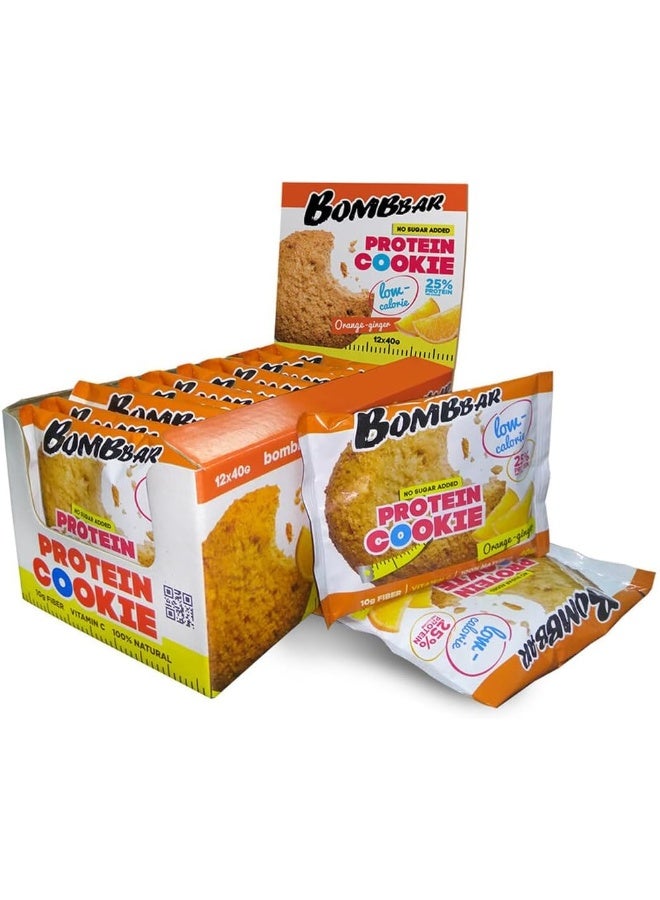 BOMBBAR Low Calorie Protein Cookie Orange Ginger Flavor High Fiber and No Sugar Added 12x40g  - Image 1