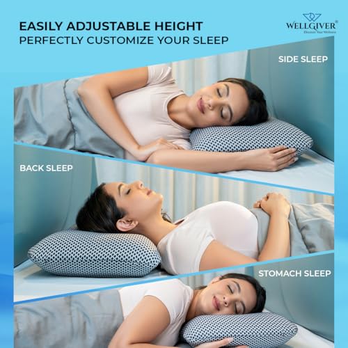WELLGIVER Ergonomic Memory Foam Pillow for Neck Pain | 2 Years Warranty | 21 x 14 x 4.5 Inch | Orthopedic Pillow for Side Sleeping | Removable Washable Jacquard Midnight Blue Cover | Pack of 2 - Image 4