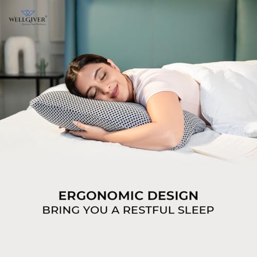 WELLGIVER Ergonomic Memory Foam Pillow for Neck Pain | 2 Years Warranty | 21 x 14 x 4.5 Inch | Orthopedic Pillow for Side Sleeping | Removable Washable Jacquard Midnight Blue Cover | Pack of 2 - Image 3