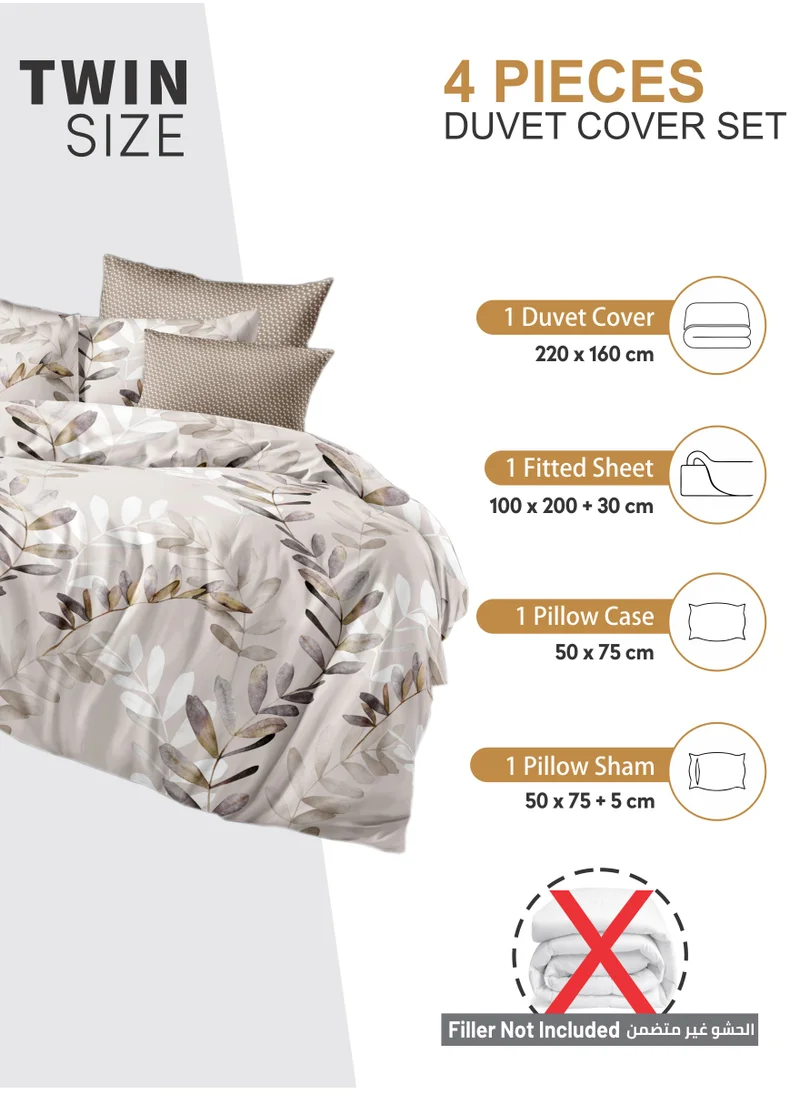 Donetella Duvet Cover Set 4-Pcs Single Size Printed Bed Set With 1 Duvet Cover(160 x 220 CM) 1 Fitted Sheet 1 Pillow Sham And 1 Pillow Case (Without Filler),Silk