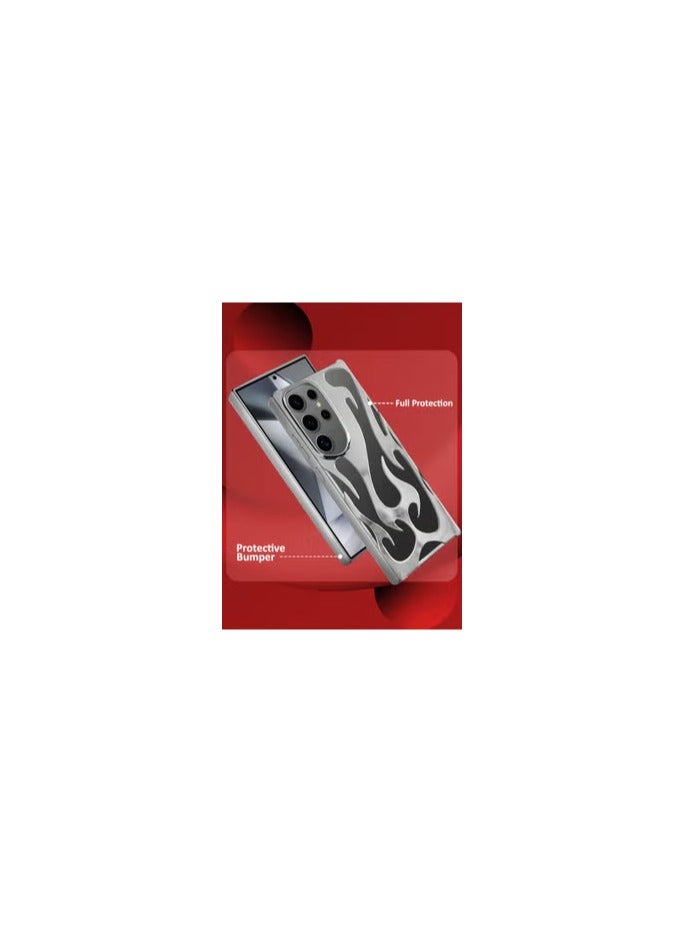 CATANES Galaxy S24 Ultra 2Packs Case Cover Soft TPU and Glossy Flame Design with 3D Shockproof Screen Protector - Silver - Image 2