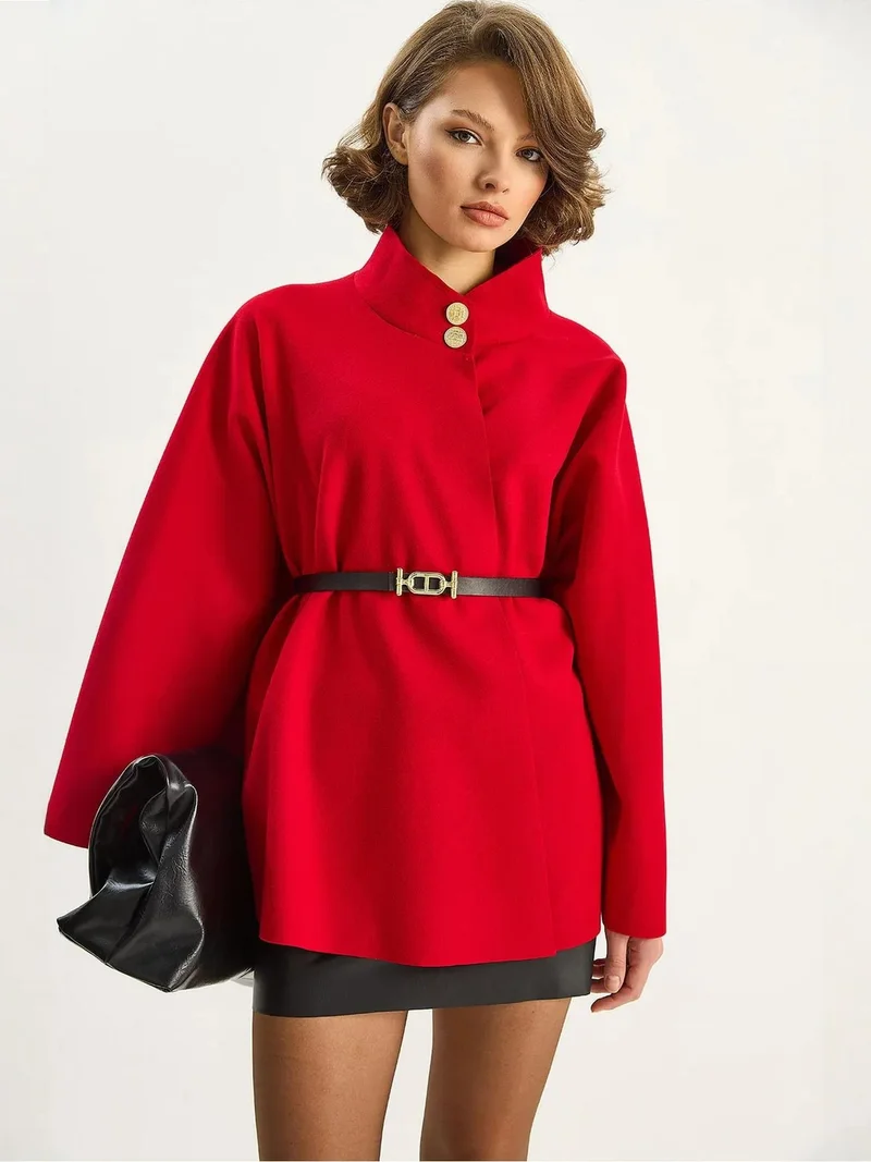 Bianco Lucci LUCCI Textured Overcoat with Button Closure