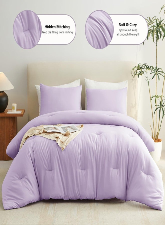 CozyLux Lavender Queen Comforter Set, 3 Pieces Light Purple Solid Breathable Quilted Boho Bedding Sets, Luxury Fluffy Soft Bed Set with Down Alternative Comforter and 2 Pillowcases for All Season - Image 2