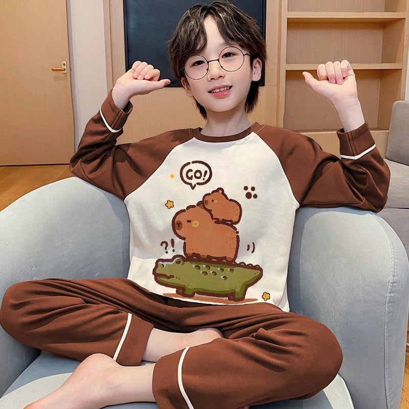 Girls' Pajamas Children'S Long Sleeve Suit Baby Girls Big Children'S Summer Home Clothes Outer Wear - Image 2