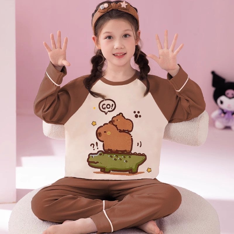 Girls' Pajamas Children'S Long Sleeve Suit Baby Girls Big Children'S Summer Home Clothes Outer Wear - Image 1