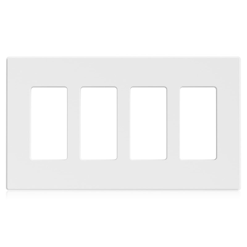 ELEGRP 4Gang Screwless Decorative Wall Plates MidSize Unbreakable Thermoplastic Faceplate Cover for Decorator Receptacle Outlet Switch UL Listed 1 Pack Matte White
