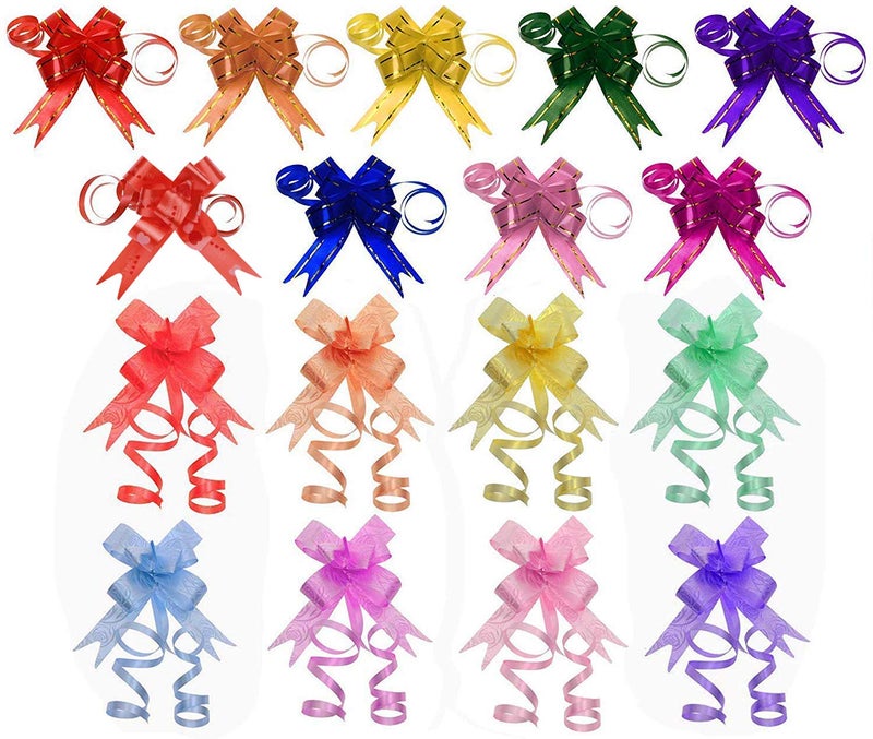 Penta Angel 170Pcs 17 Colors String Bows Basket Pull Bows Gift Knot Ribbon Present Wrapping Dcor Bows for Birthday Wedding Christmas New Year Party Ornament 18cm Width