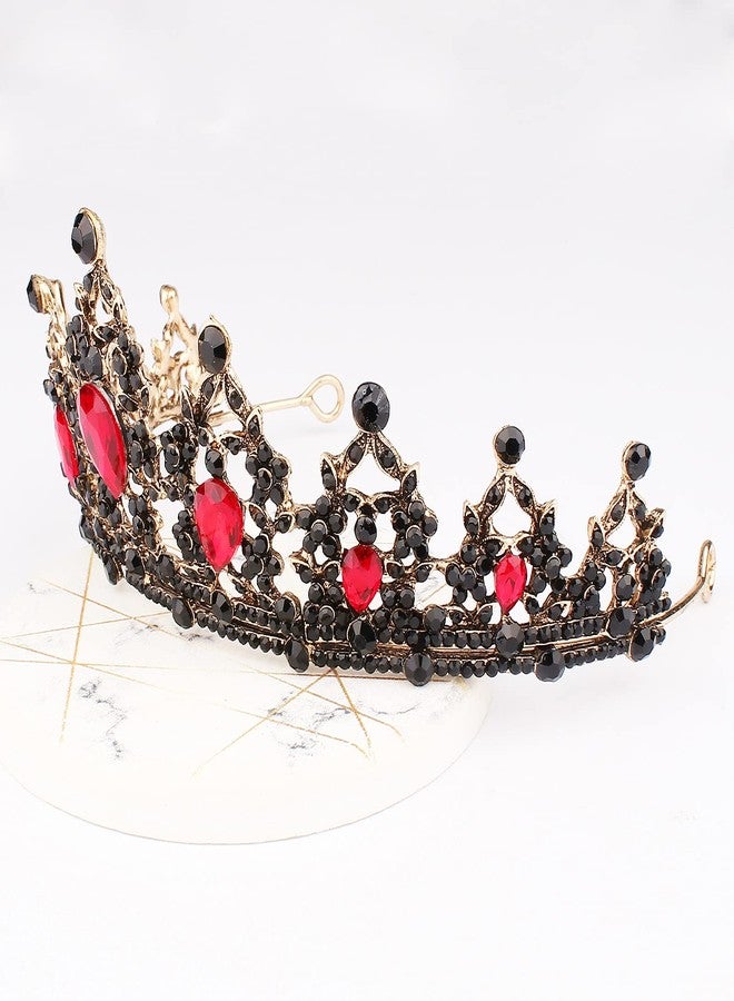 CAVETEE Black Crown for Women Halloween Party Favors Birthday Tiara Luxurious Red Rhinestones Crown Wedding Bridal Crown Birthday Party Princess Party Prom Black Tiaras and Crowns for Women Girls - Image 4