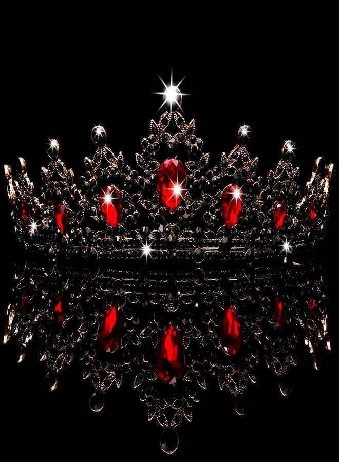 CAVETEE Black Crown for Women Halloween Party Favors Birthday Tiara Luxurious Red Rhinestones Crown Wedding Bridal Crown Birthday Party Princess Party Prom Black Tiaras and Crowns for Women Girls - Image 5
