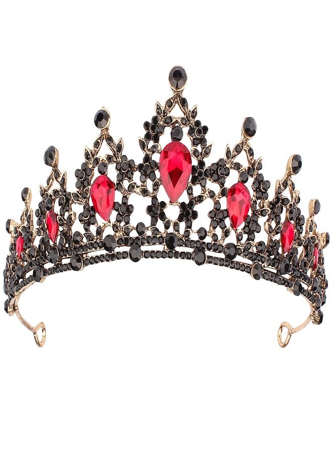 CAVETEE Black Crown for Women Halloween Party Favors Birthday Tiara Luxurious Red Rhinestones Crown Wedding Bridal Crown Birthday Party Princess Party Prom Black Tiaras and Crowns for Women Girls - Image 1