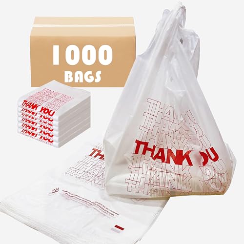 TashiBox 1000 Ct plastic bags/Shopping Bags/Thank You Bags/Reusable and Disposable Grocery Bags - Measures 11.5" X 6.25" X 21", 15mic, 0.6 Mil - Image 2