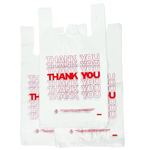 TashiBox 1000 Ct plastic bags/Shopping Bags/Thank You Bags/Reusable and Disposable Grocery Bags - Measures 11.5" X 6.25" X 21", 15mic, 0.6 Mil - Image 1