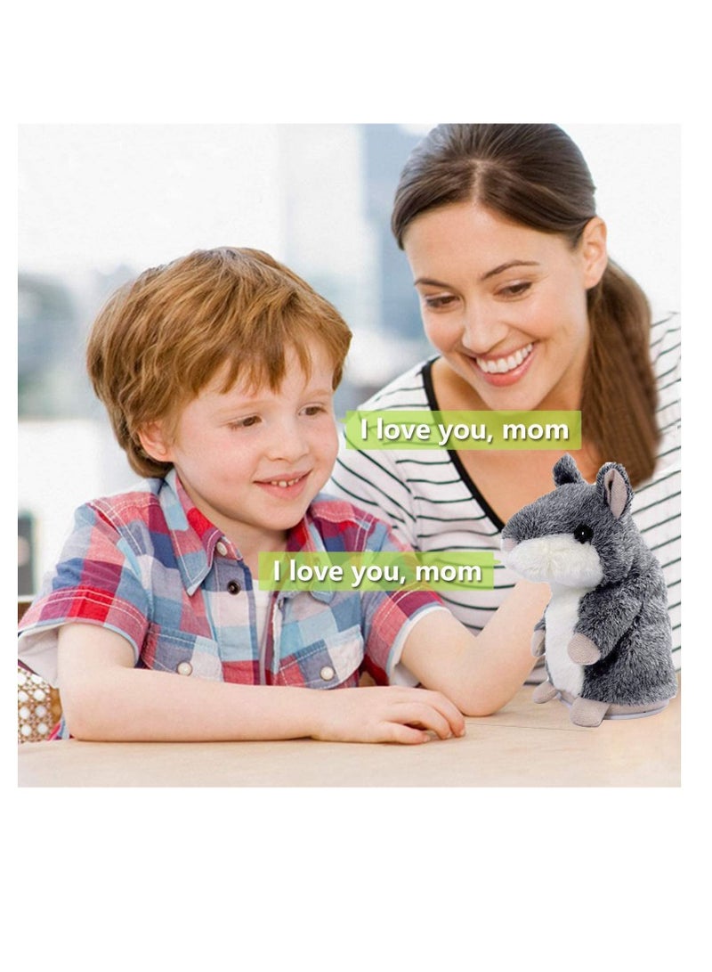كاست ويف الهامستر المتكلم، يكرر كل ما تقوله، ألعاب للأطفال الصغار، لعبة مضحكة للأطفال بعمر 2 3 4 5 6 7 سنوات، طفل، صوت واضح تفاعلي من القطيفة على شكل حيوانات رمادي - Image 3