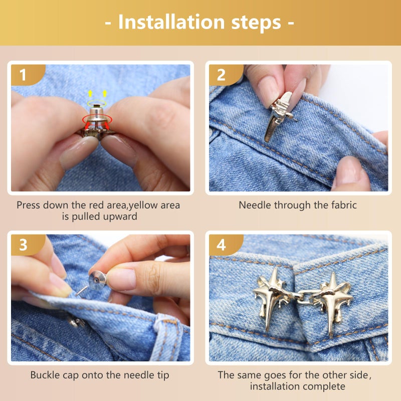 ROPAKED 10 Set Pant Waist Tightener Star Buttons Pins for Loose Jeans Reusable Waist Cincher Clip Metal Brooch for Women Clothing Dresses Skirts No Sewing Decoration Accessories - Image 3