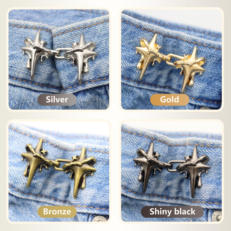 ROPAKED 10 Set Pant Waist Tightener Star Buttons Pins for Loose Jeans Reusable Waist Cincher Clip Metal Brooch for Women Clothing Dresses Skirts No Sewing Decoration Accessories - Image 4