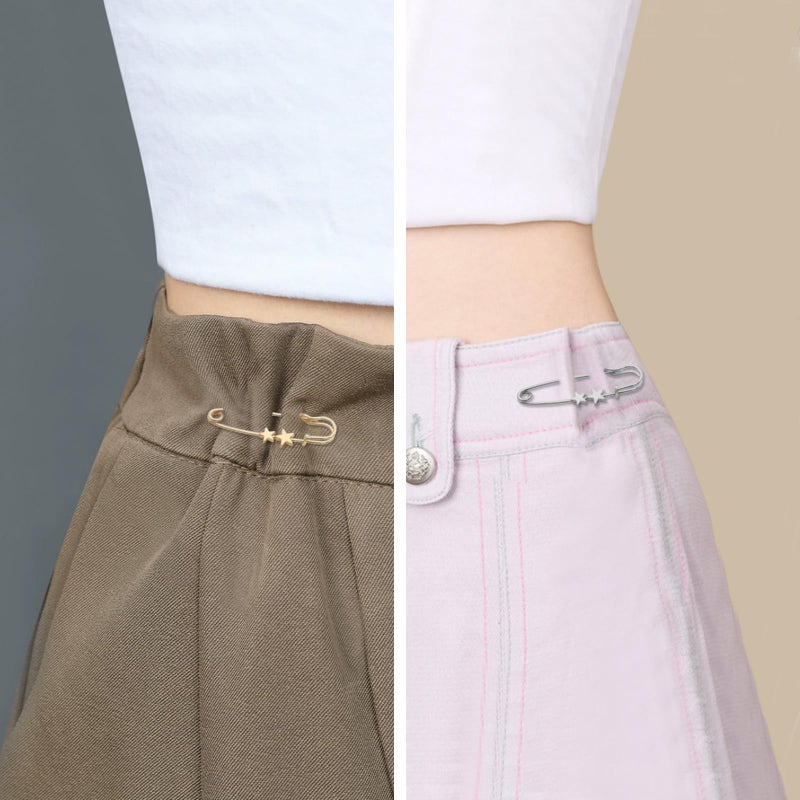 ROPAKED 10 Set Pant Waist Tightener Star Buttons Pins for Loose Jeans Reusable Waist Cincher Clip Metal Brooch for Women Clothing Dresses Skirts No Sewing Decoration Accessories - Image 5
