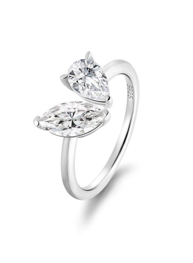 FWM Moissanite Adjustable Toi Et Moi Rings for Women 925 Sterling Silver Dainty Diamond Open Ring Size 5 - Image 1