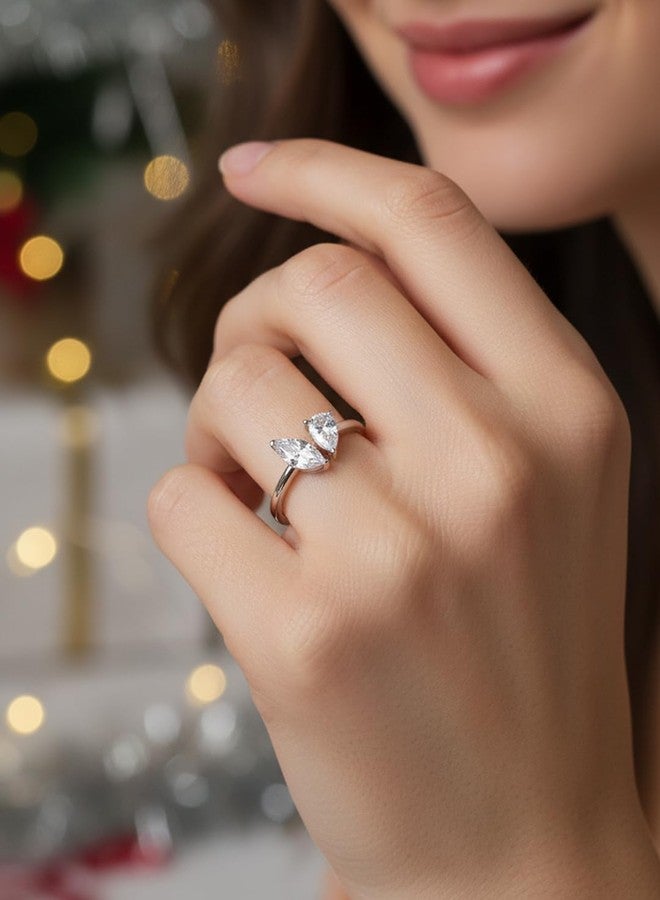FWM Moissanite Adjustable Toi Et Moi Rings for Women 925 Sterling Silver Dainty Diamond Open Ring Size 5 - Image 2