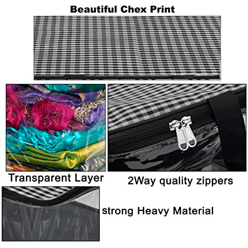 TULMAN 3 Pack Grey Checks Transparent Storage Bag for clothes Saree Cover Bag for women Cosmetic Toiletries Blanket Storage Bag for Home - PVC & Cloth – 42 x 22 x 32 cm - Image 5