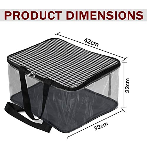 TULMAN 3 Pack Grey Checks Transparent Storage Bag for clothes Saree Cover Bag for women Cosmetic Toiletries Blanket Storage Bag for Home - PVC & Cloth – 42 x 22 x 32 cm - Image 2