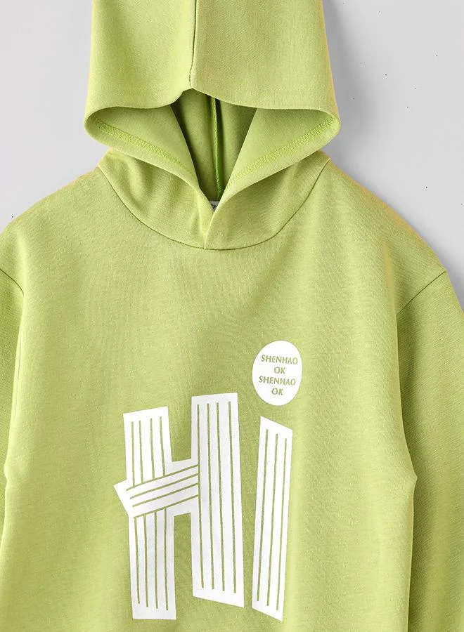 babyqlo Lime Green "Hi" Hoodie and Jogger Set for Boys